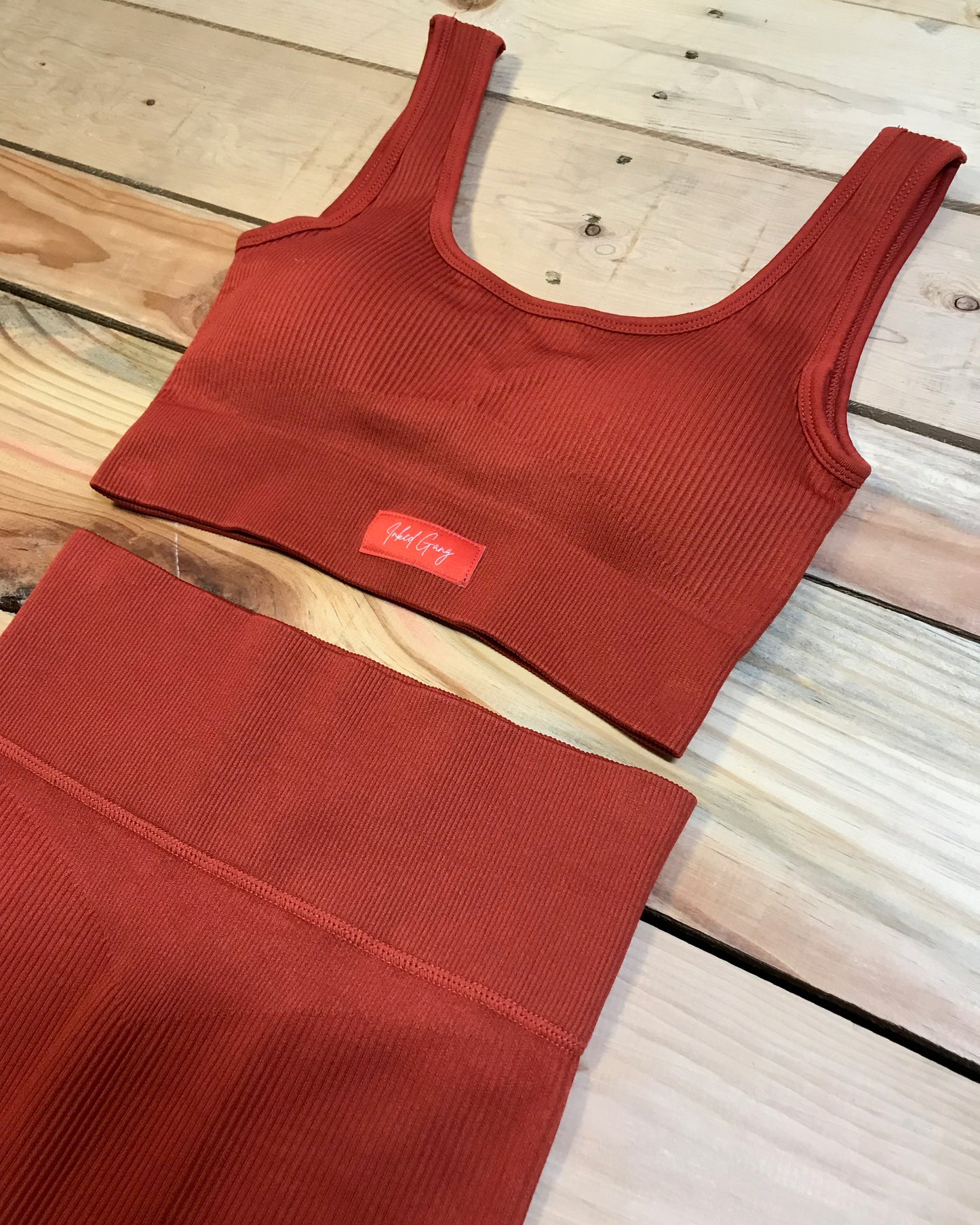 Brick Red Inked Gang Leggings/Bra Set