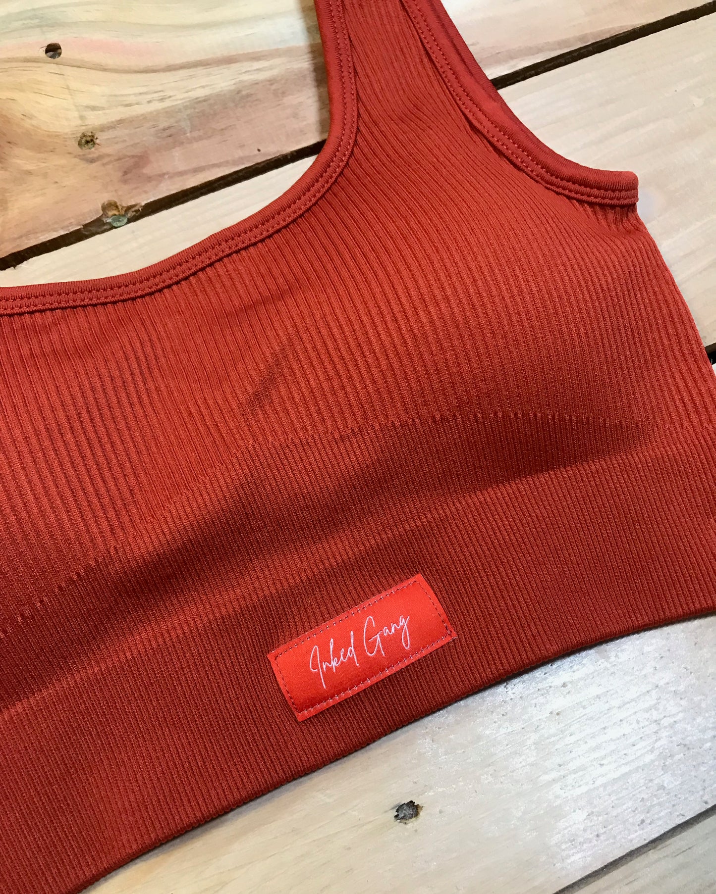 Brick Red Inked Gang Leggings/Bra Set