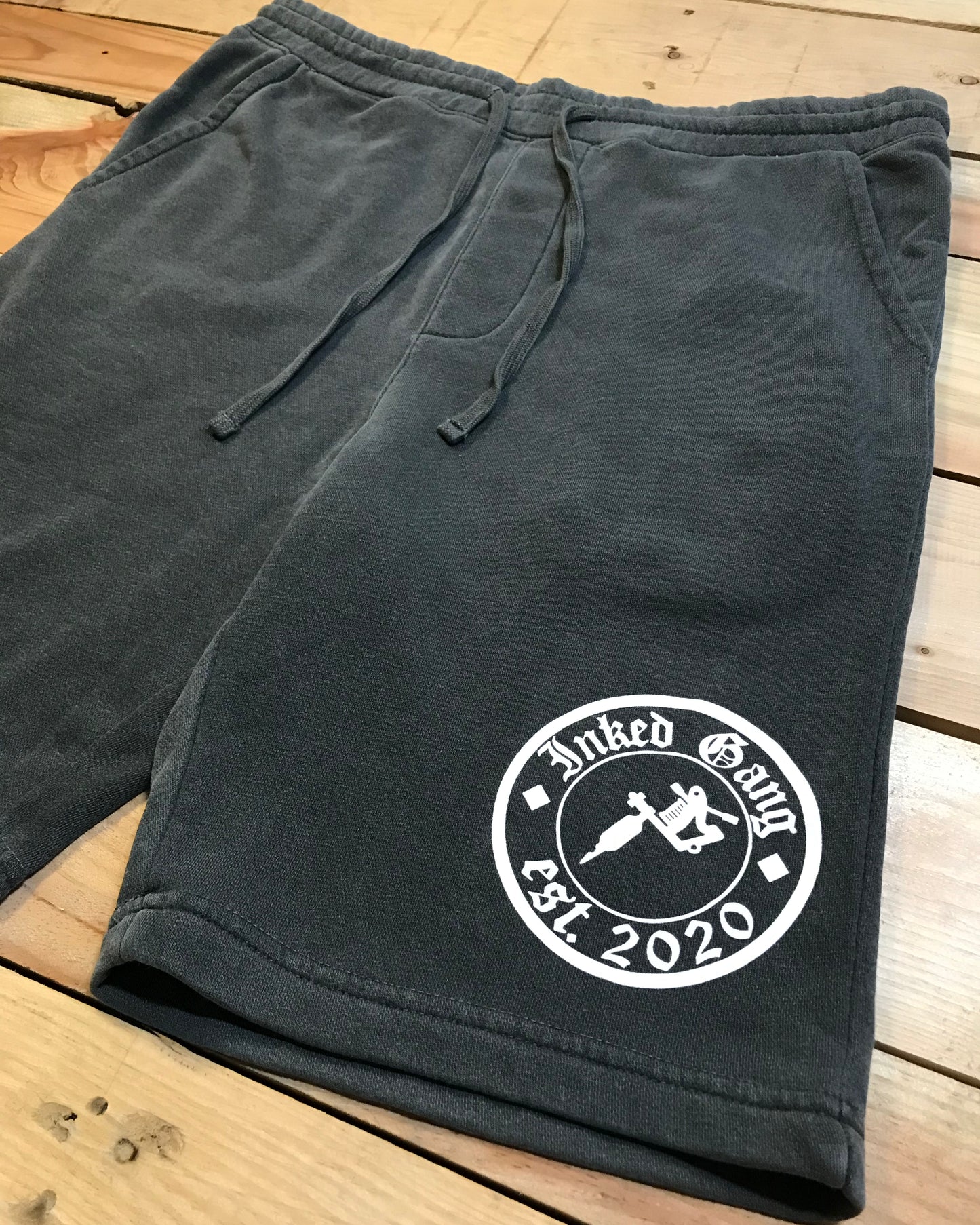 Men's Distressed Grey Inked Gang Logo Shorts