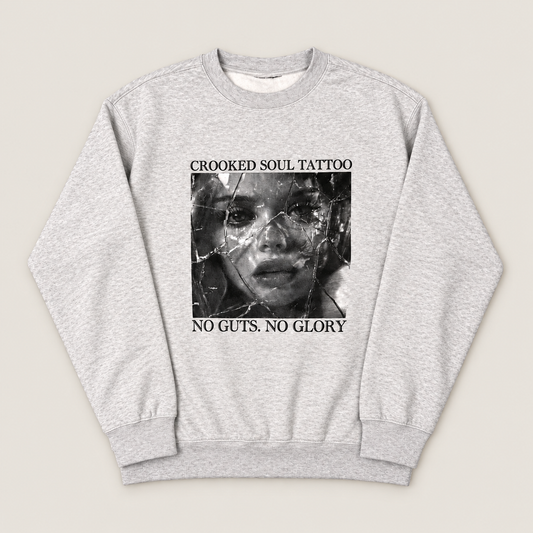 No Guts No Glory Crewneck Sweater centered full garment studio photograph