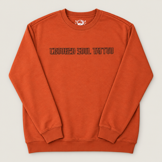 Burnt Orange Sweetheart Crewneck Sweater centered full garment studio photograph